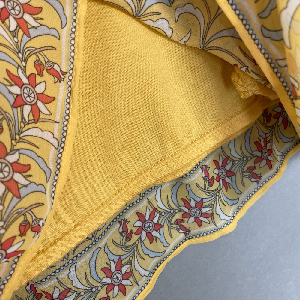 Max Studio Skirt Yellow Floral Chiffon Smocked Shirred Spring‎ Flirty Lined Gray - Picture 9 of 13